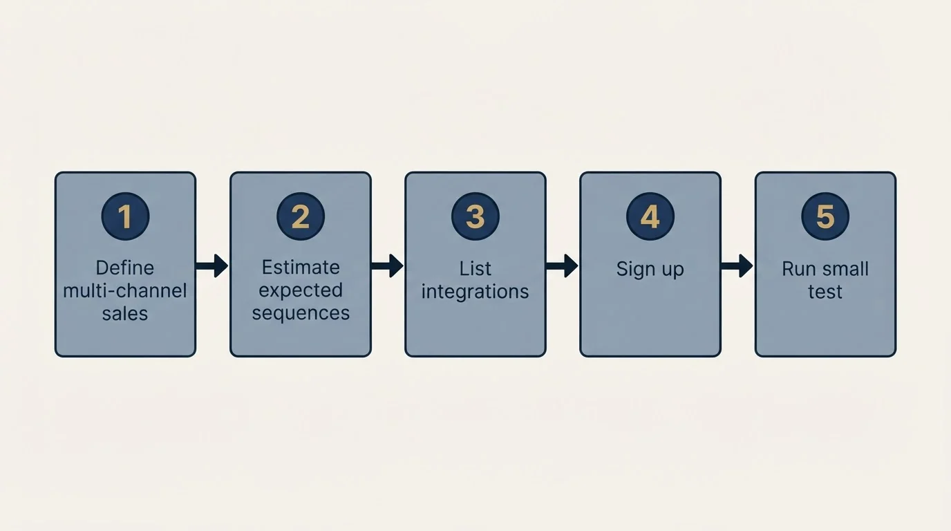 Step sequence: Getting Started Checklist (Define multi-channel sales, Estimate expected sequences, List integrations, Sign up)