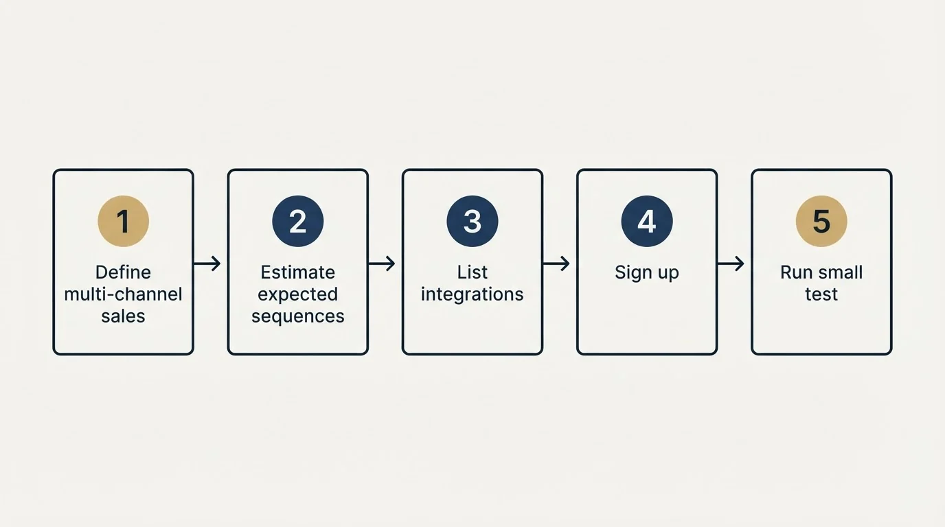 Step sequence: Getting Started Checklist (Define multi-channel sales, Estimate expected sequences, List integrations, Sign up)