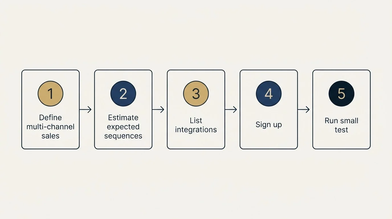 Step sequence: Getting Started Checklist (Define multi-channel sales, Estimate expected sequences, List integrations, Sign up)