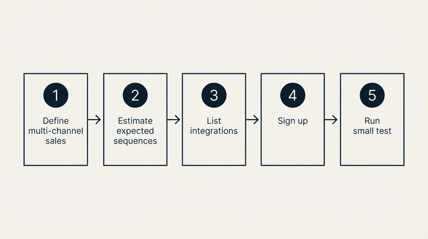 Step sequence: Getting Started Checklist (Define multi-channel sales, Estimate expected sequences, List integrations, Sign up)
