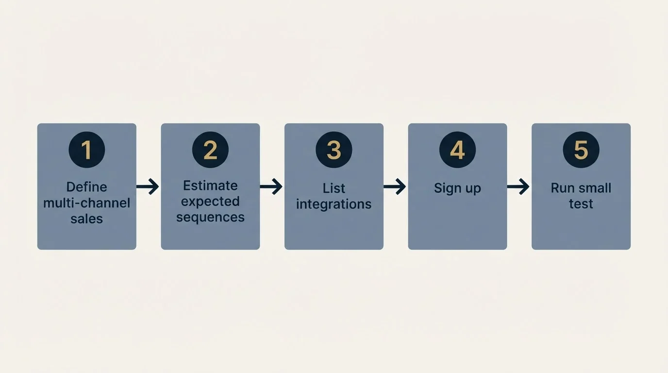 Step sequence: Getting Started Checklist (Define multi-channel sales, Estimate expected sequences, List integrations, Sign up)