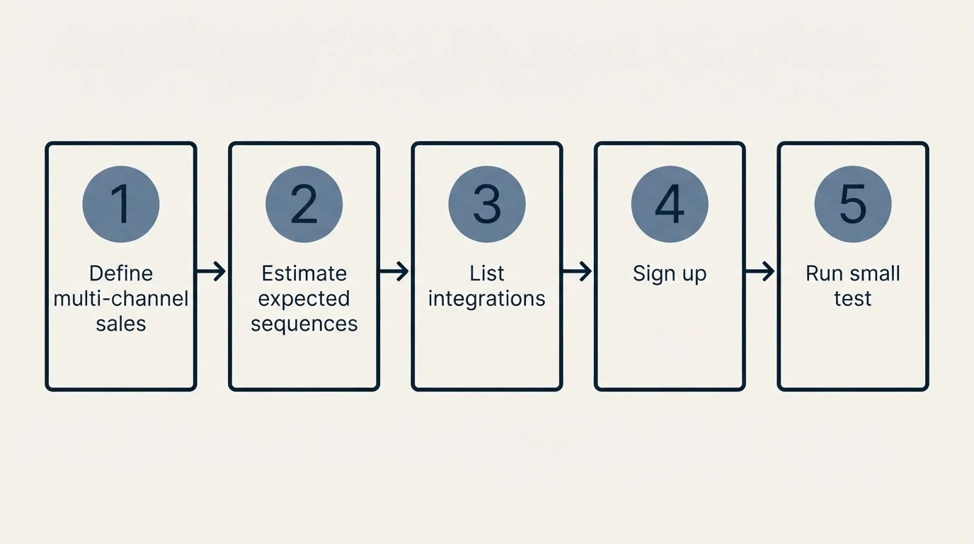 Step sequence: Getting Started Checklist (Define multi-channel sales, Estimate expected sequences, List integrations, Sign up)