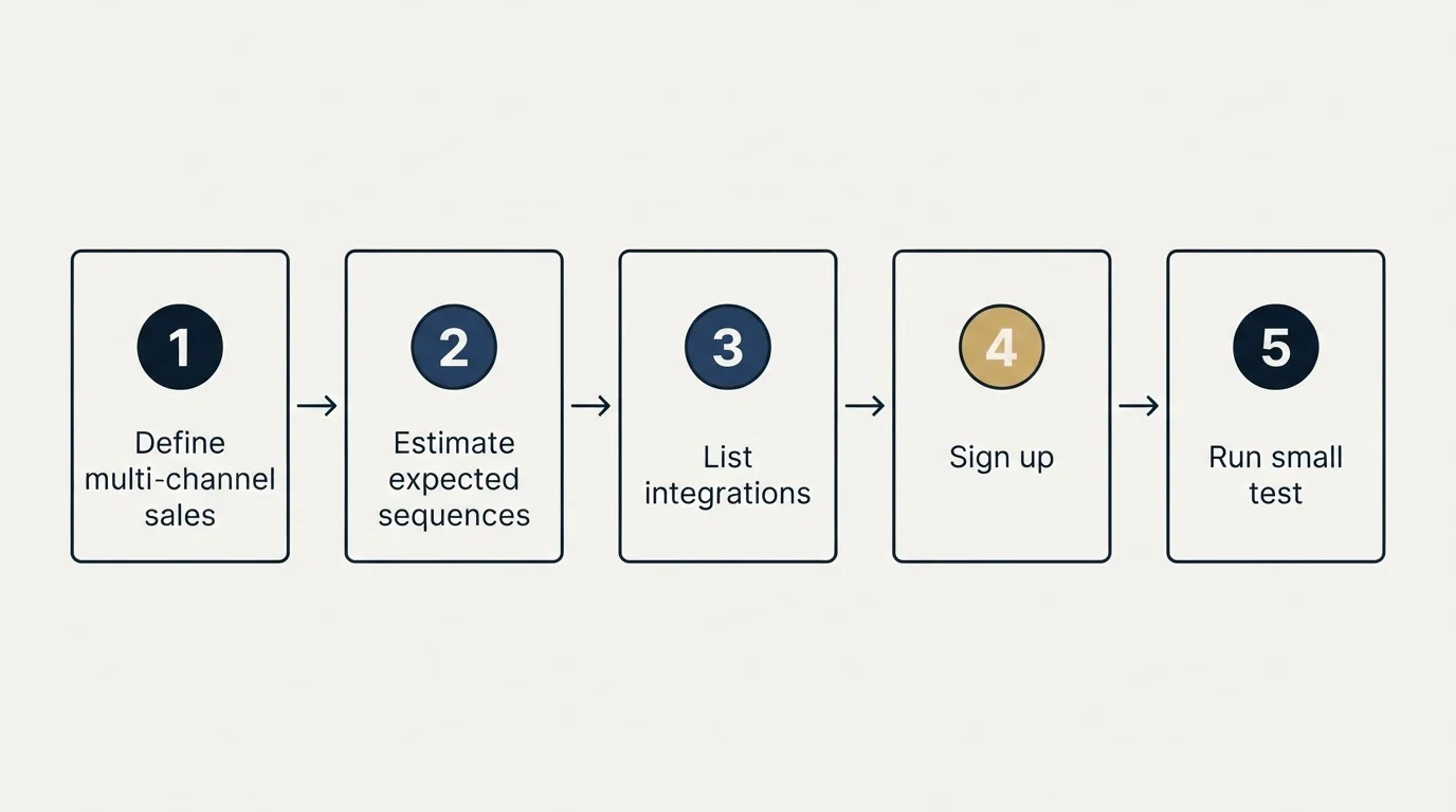 Step sequence: Getting Started Checklist (Define multi-channel sales, Estimate expected sequences, List integrations, Sign up)