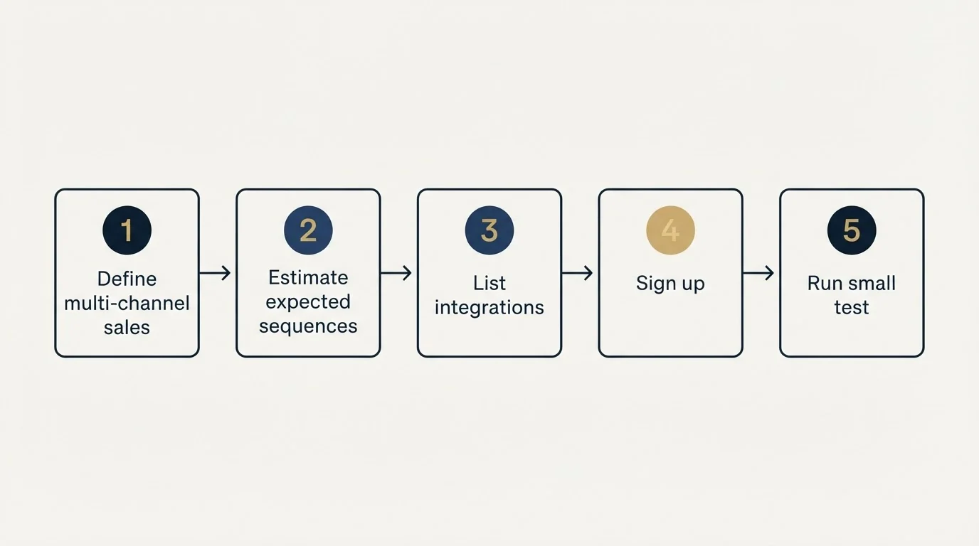 Step sequence: Getting Started Checklist (Define multi-channel sales, Estimate expected sequences, List integrations, Sign up)