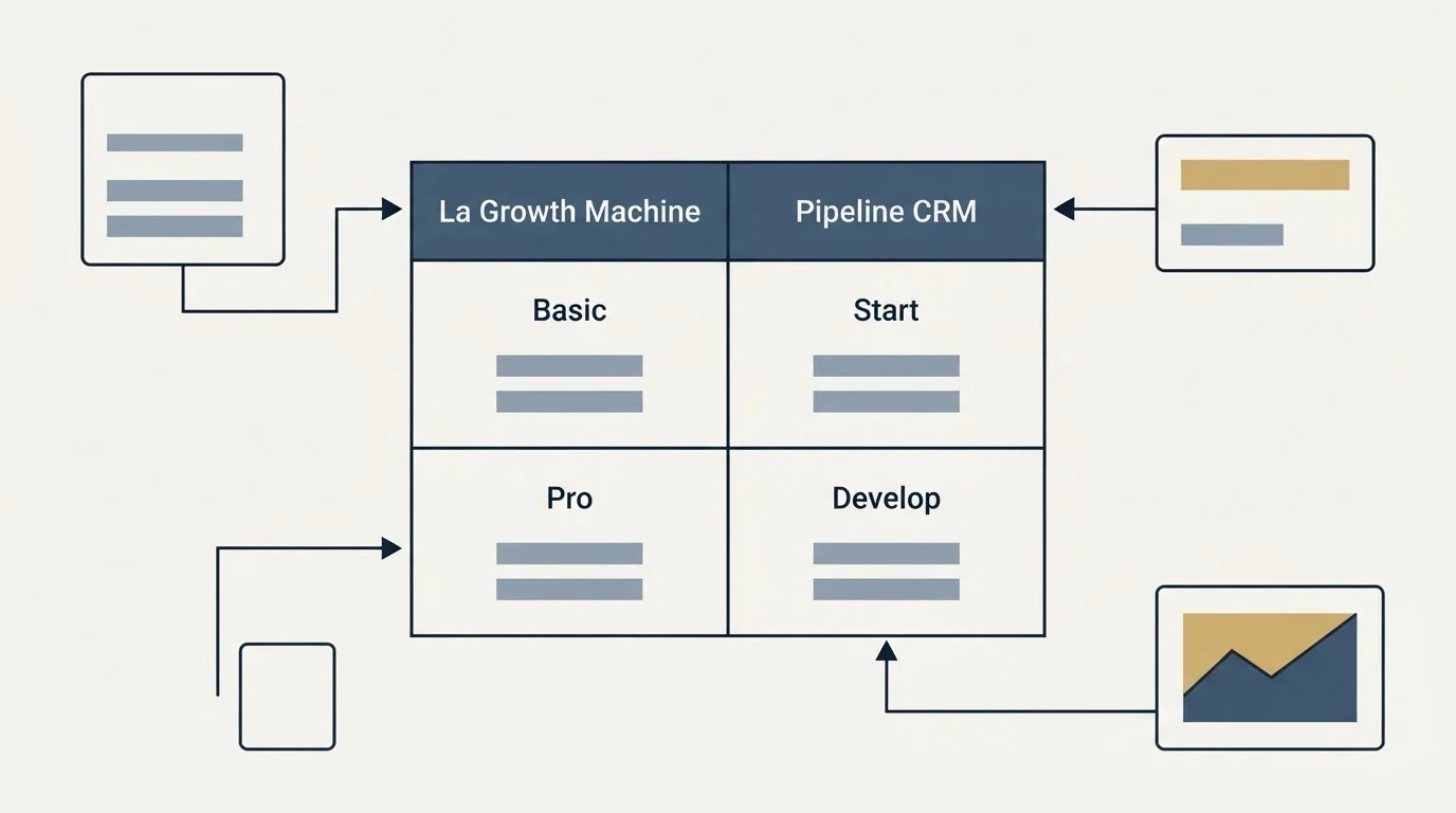 Pricing table: Pricing Comparison (La Growth Machine, Pipeline CRM, Basic, Start)