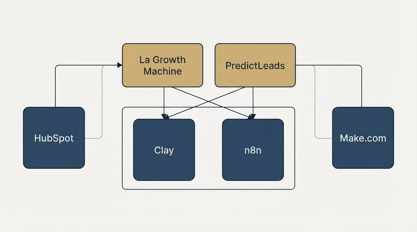 Integration grid: Integration Ecosystem (La Growth Machine, PredictLeads, Clay, n8n)