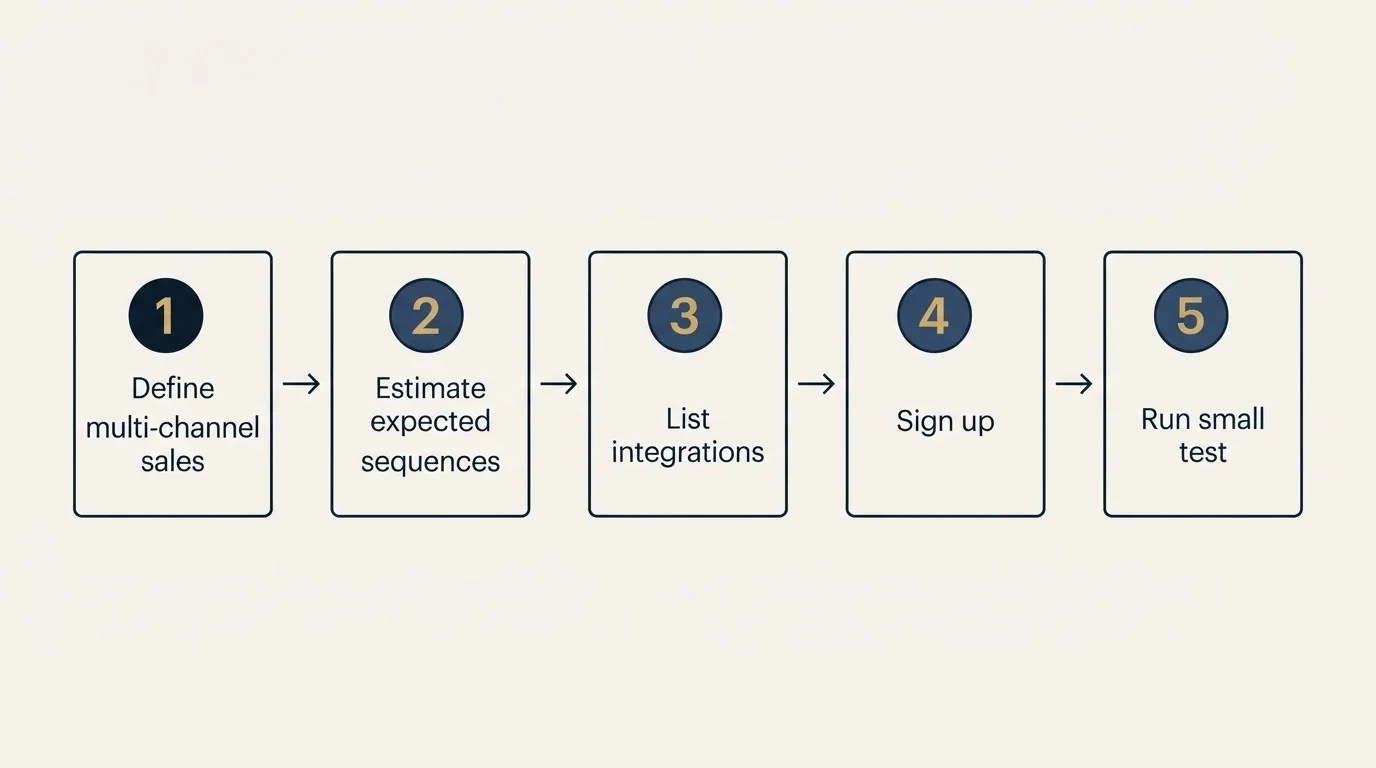 Step sequence: Getting Started Checklist (Define multi-channel sales, Estimate expected sequences, List integrations, Sign up)
