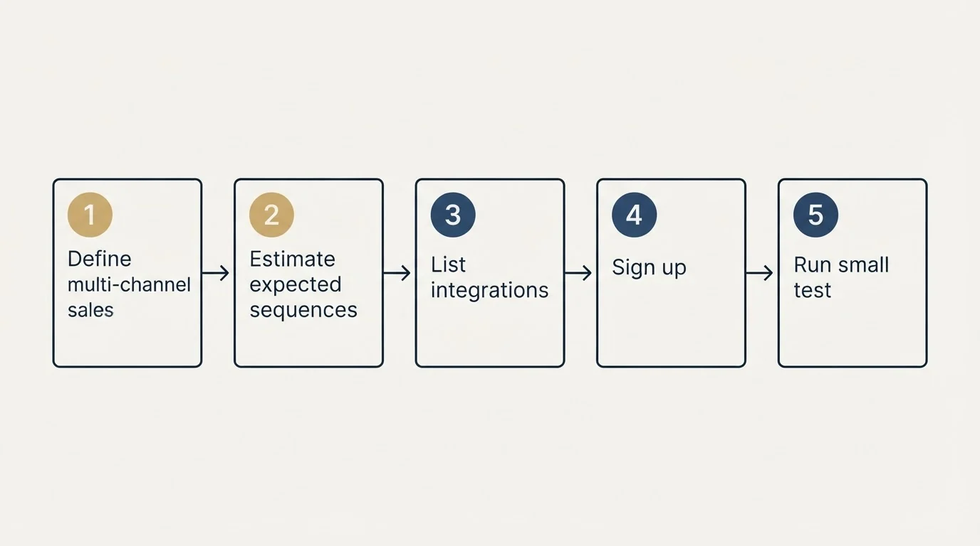 Step sequence: Getting Started Checklist (Define multi-channel sales, Estimate expected sequences, List integrations, Sign up)