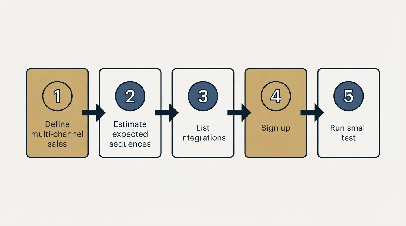 Step sequence: Getting Started Checklist (Define multi-channel sales, Estimate expected sequences, List integrations, Sign up)