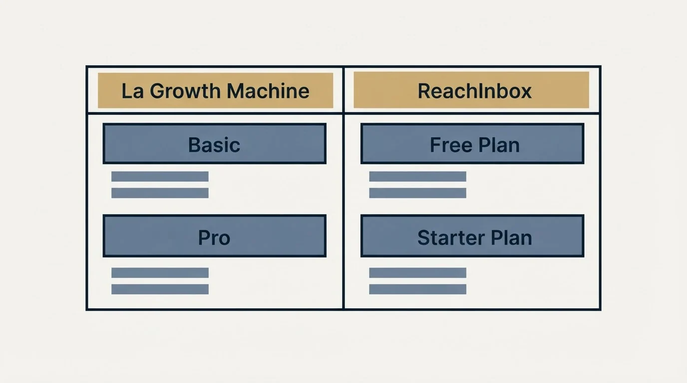 Pricing table: Pricing Comparison (La Growth Machine, ReachInbox, Basic, Free Plan)