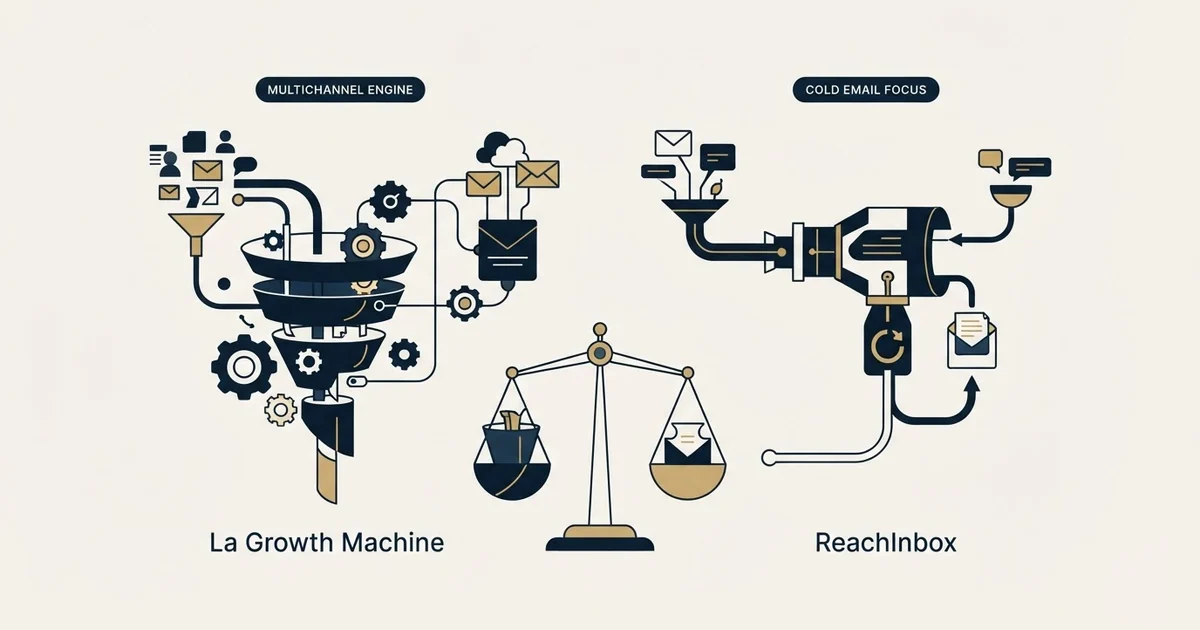 Editorial illustration for La Growth Machine vs ReachInbox