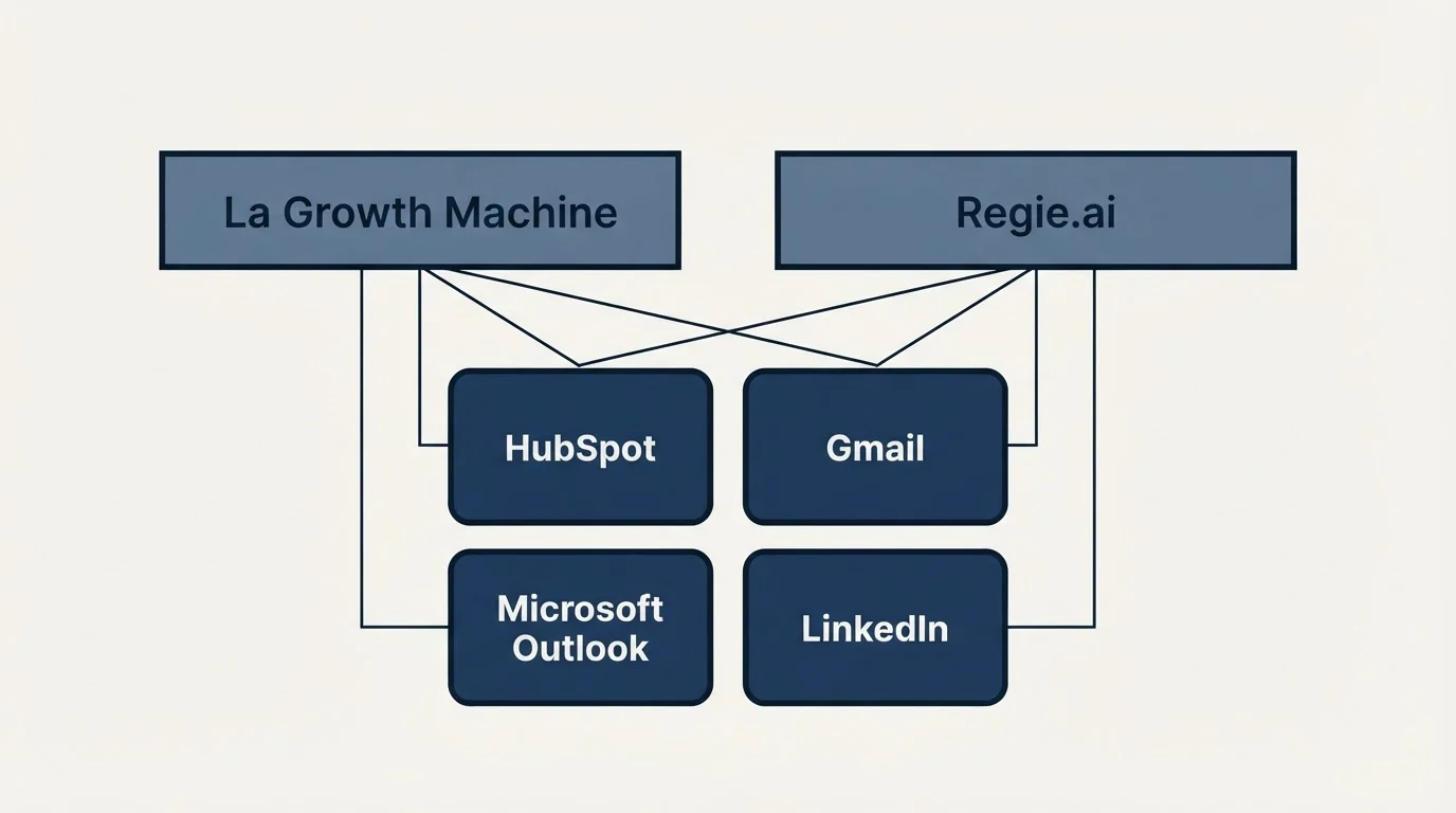 Integration grid: Integration Ecosystem (La Growth Machine, Regie.ai, HubSpot, Gmail)