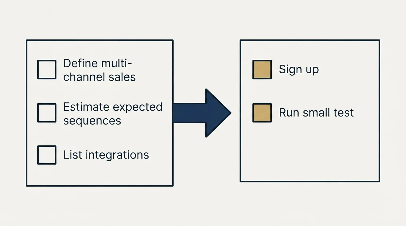 Before-and-after steps: Getting Started Checklist (Define multi-channel sales, Estimate expected sequences, List integrations, Sign up)