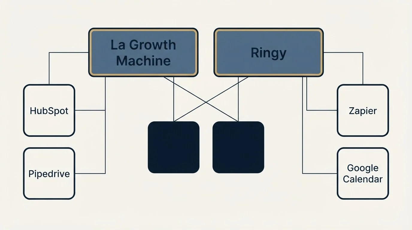 Integration grid: Integration Ecosystem (La Growth Machine, Ringy, HubSpot, Zapier)