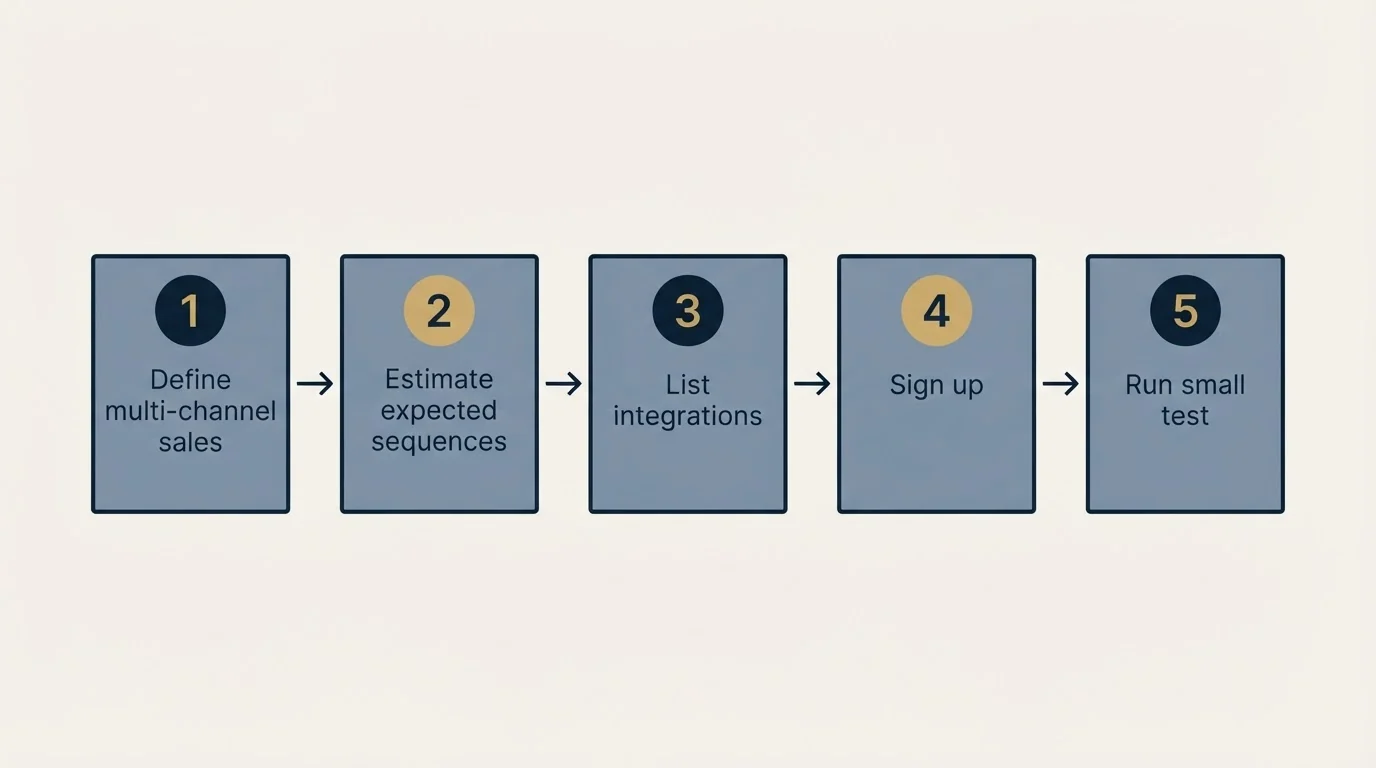 Step sequence: Getting Started Checklist (Define multi-channel sales, Estimate expected sequences, List integrations, Sign up)