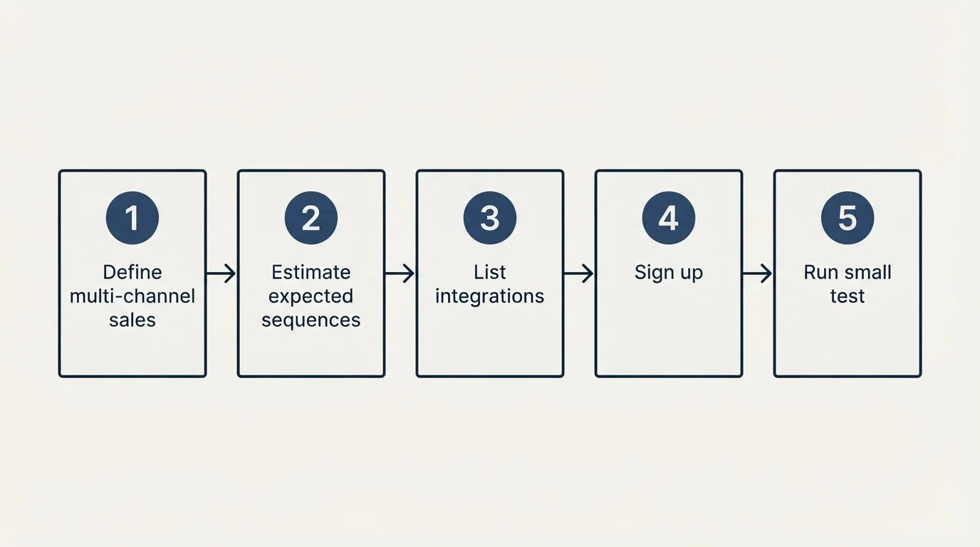 Step sequence: Getting Started Checklist (Define multi-channel sales, Estimate expected sequences, List integrations, Sign up)