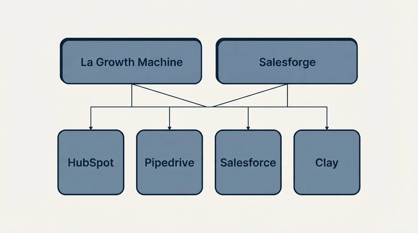 Integration grid: Integration Ecosystem (La Growth Machine, Salesforge, HubSpot, Pipedrive)