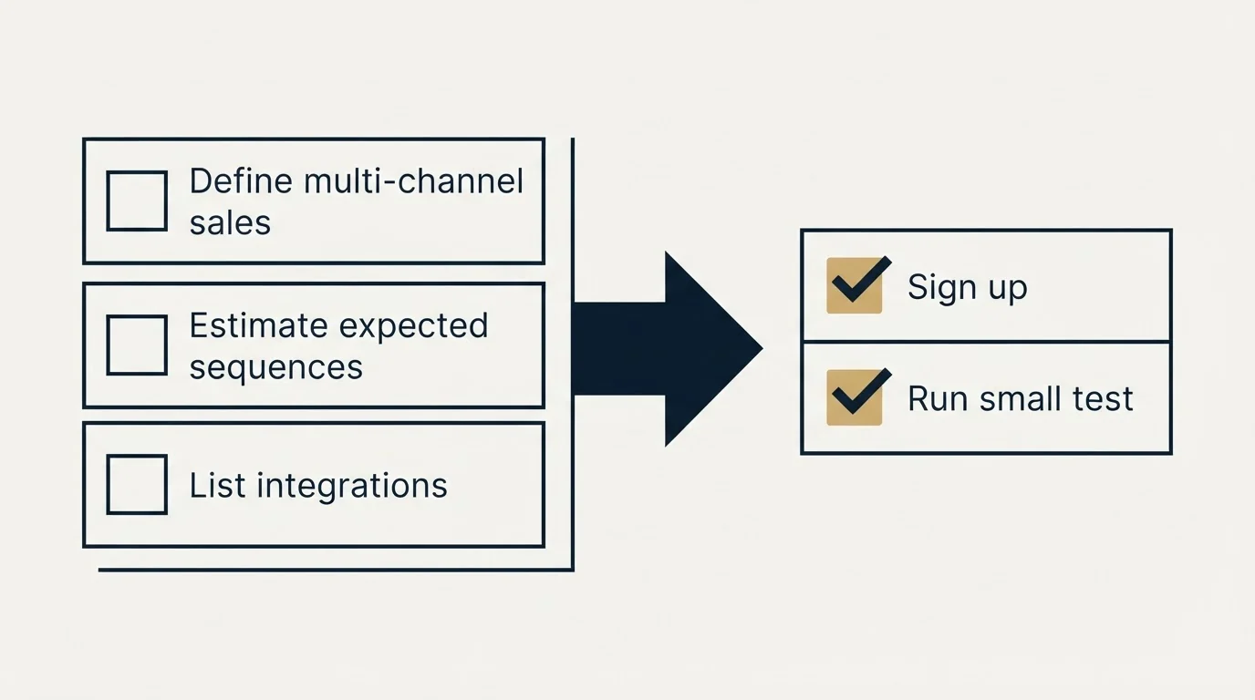 Before-and-after steps: Getting Started Checklist (Define multi-channel sales, Estimate expected sequences, List integrations, Sign up)