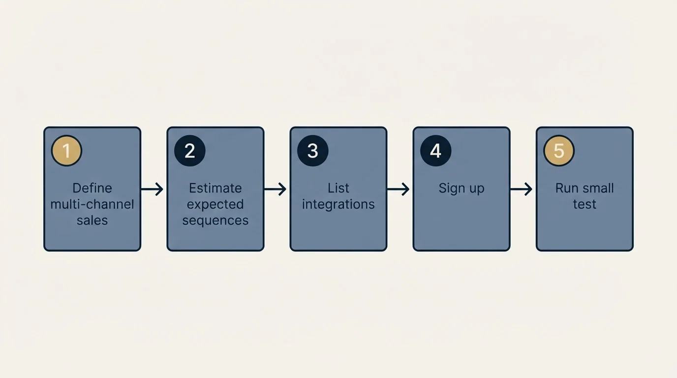 Step sequence: Getting Started Checklist (Define multi-channel sales, Estimate expected sequences, List integrations, Sign up)