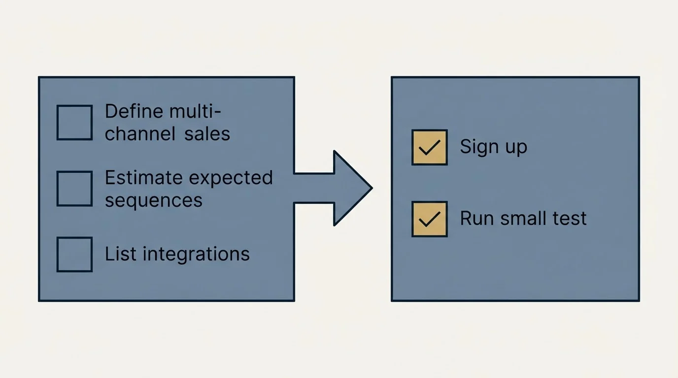 Before-and-after steps: Getting Started Checklist (Define multi-channel sales, Estimate expected sequences, List integrations, Sign up)