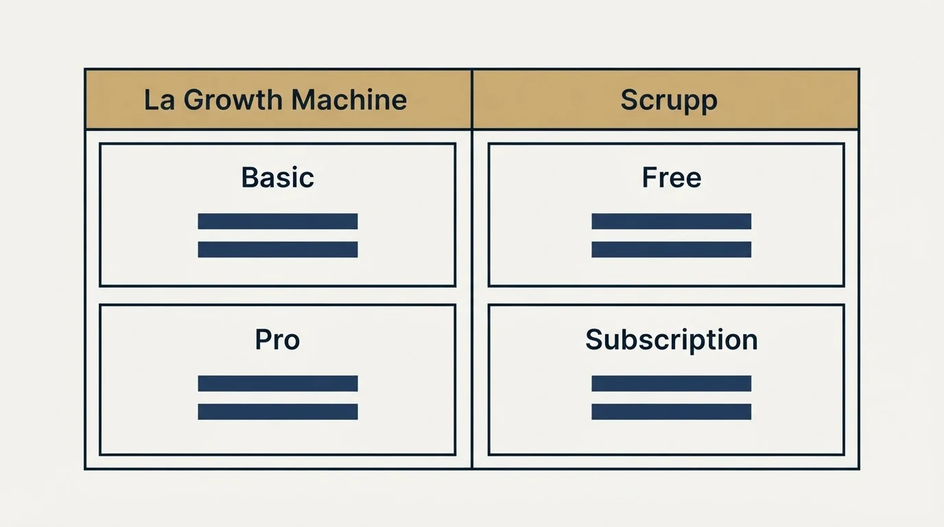 Pricing table: Pricing Comparison (La Growth Machine, Scrupp, Basic, Free)