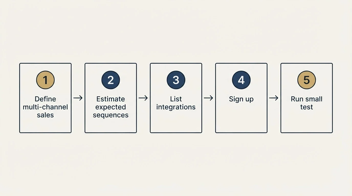 Step sequence: Getting Started Checklist (Define multi-channel sales, Estimate expected sequences, List integrations, Sign up)