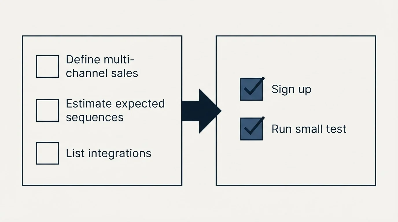 Before-and-after steps: Getting Started Checklist (Define multi-channel sales, Estimate expected sequences, List integrations, Sign up)