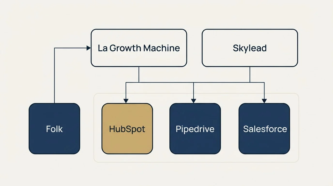 Integration grid: Integration Ecosystem (La Growth Machine, Skylead, HubSpot, Pipedrive)