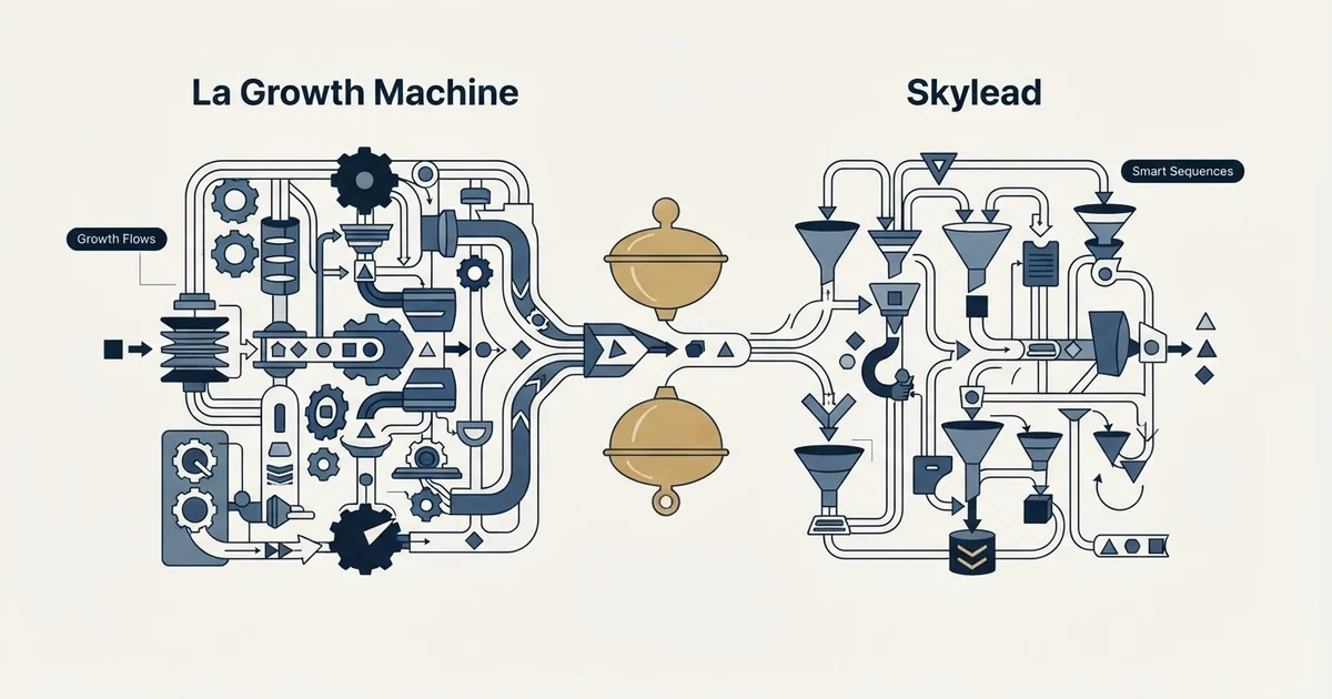 Editorial illustration for La Growth Machine vs Skylead