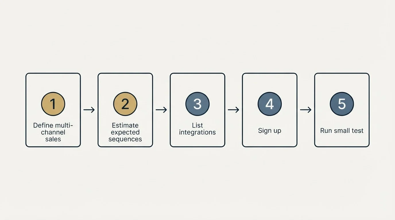 Step sequence: Getting Started Checklist (Define multi-channel sales, Estimate expected sequences, List integrations, Sign up)
