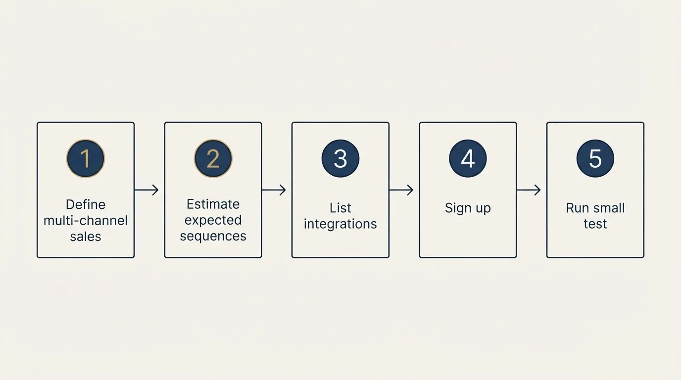 Step sequence: Getting Started Checklist (Define multi-channel sales, Estimate expected sequences, List integrations, Sign up)