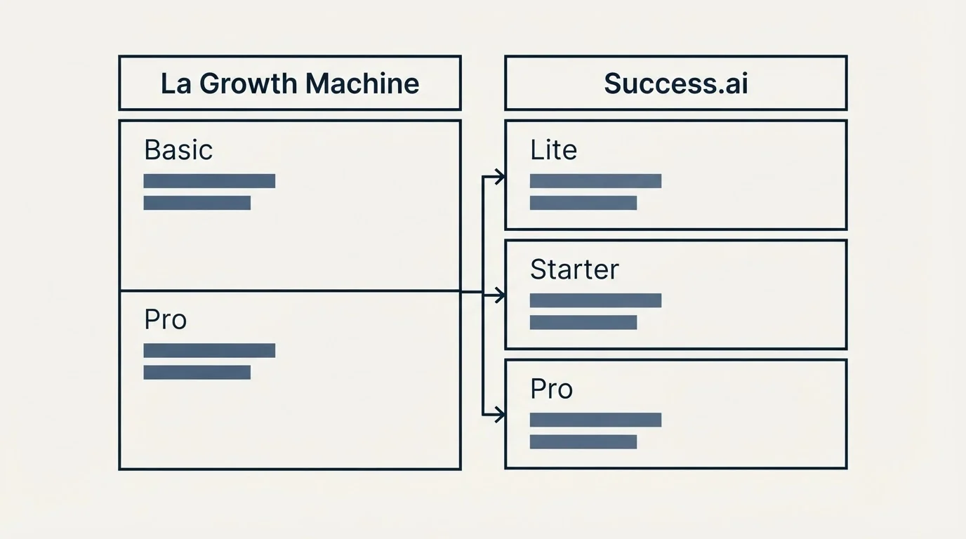 Pricing table: Pricing Comparison (La Growth Machine, Success.ai, Basic, Lite)