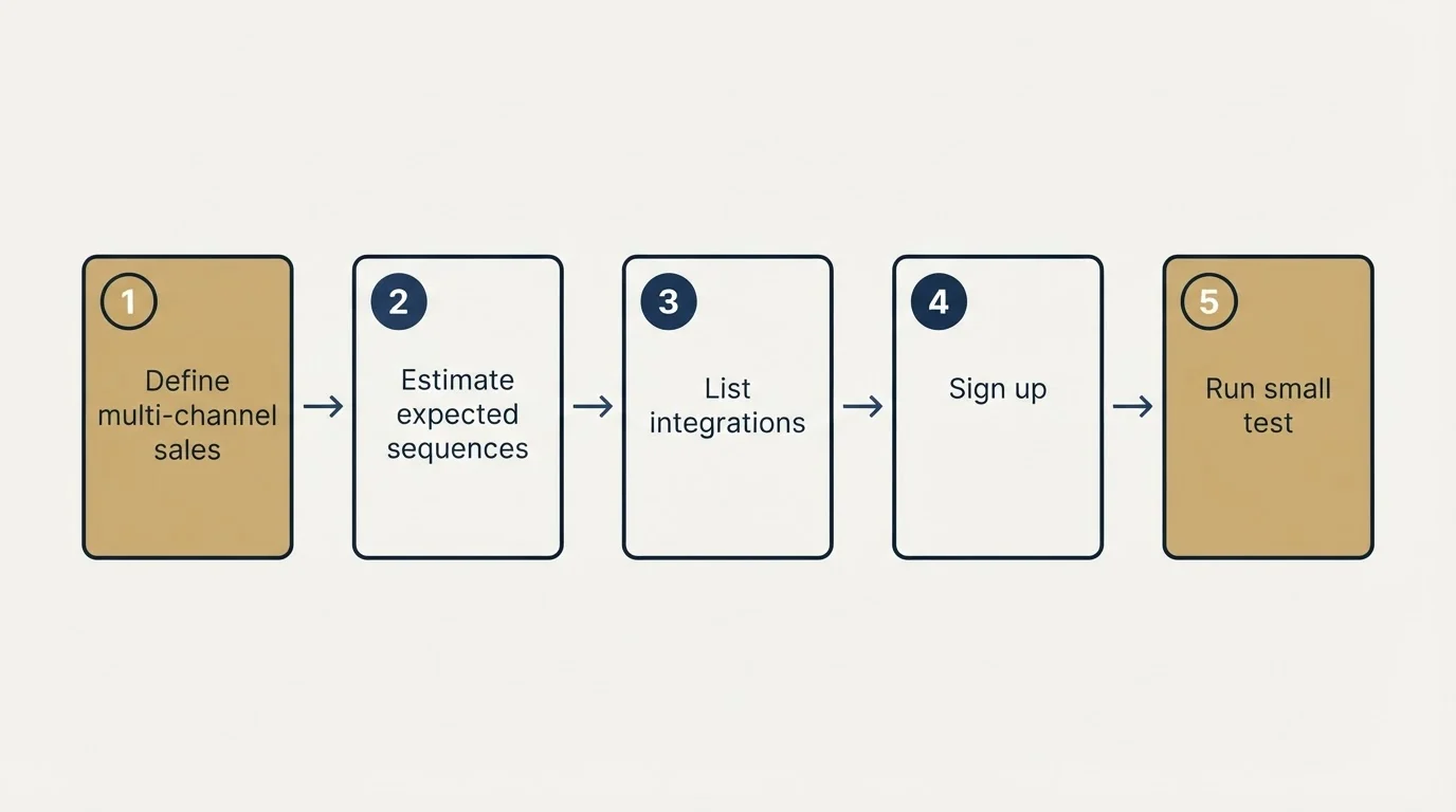 Step sequence: Getting Started Checklist (Define multi-channel sales, Estimate expected sequences, List integrations, Sign up)