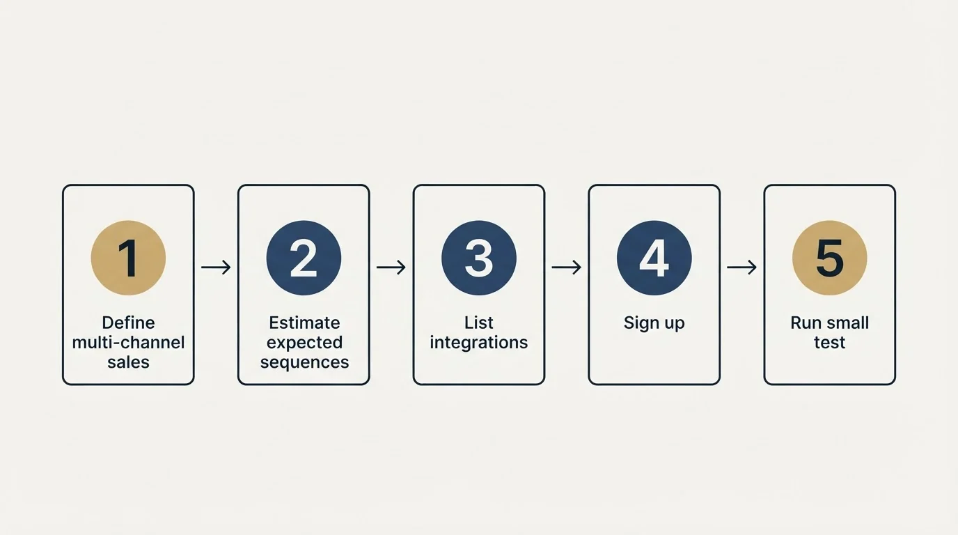 Step sequence: Getting Started Checklist (Define multi-channel sales, Estimate expected sequences, List integrations, Sign up)