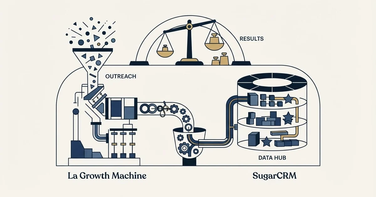 Editorial illustration for La Growth Machine vs SugarCRM