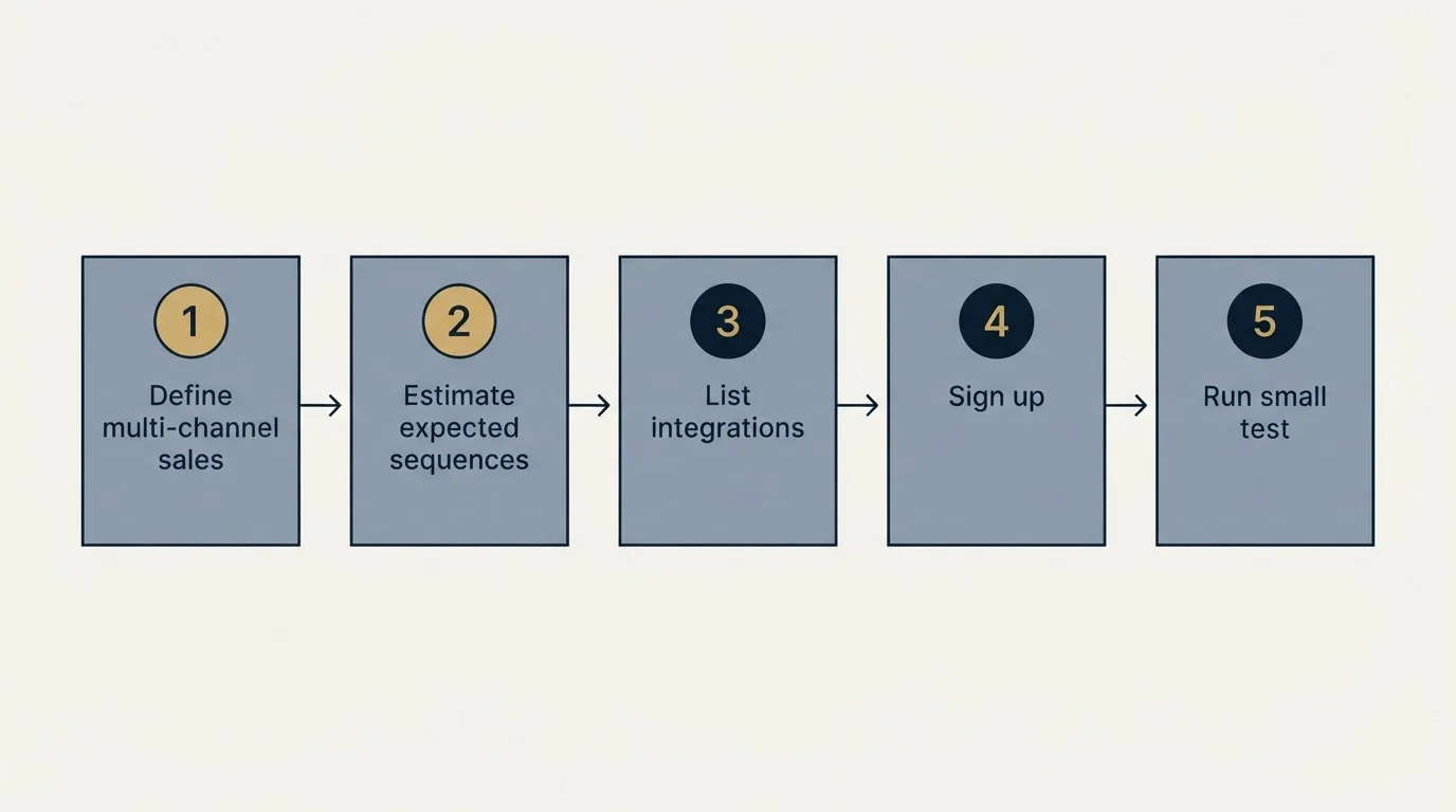Step sequence: Getting Started Checklist (Define multi-channel sales, Estimate expected sequences, List integrations, Sign up)