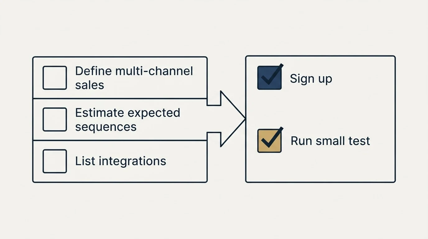 Before-and-after steps: Getting Started Checklist (Define multi-channel sales, Estimate expected sequences, List integrations, Sign up)