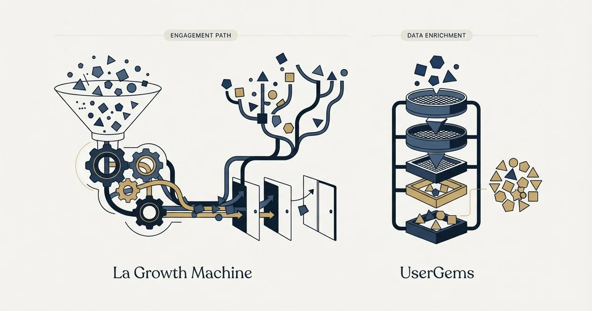 Editorial illustration for La Growth Machine vs UserGems