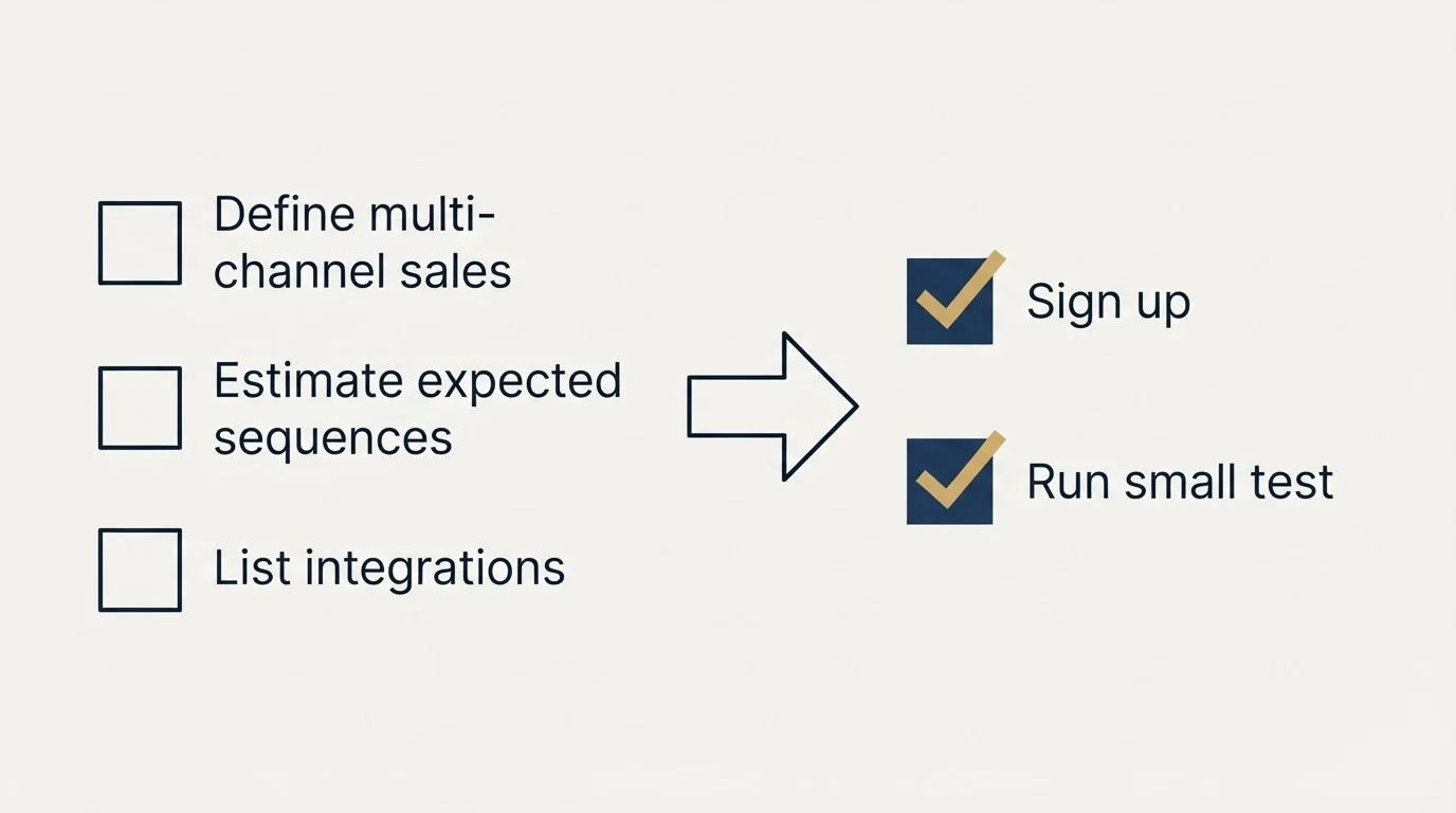 Before-and-after steps: Getting Started Checklist (Define multi-channel sales, Estimate expected sequences, List integrations, Sign up)