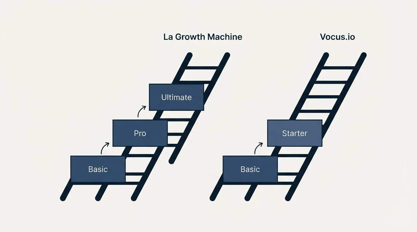 Pricing ladder: Pricing Comparison (La Growth Machine, Vocus.io, Basic, Pro)