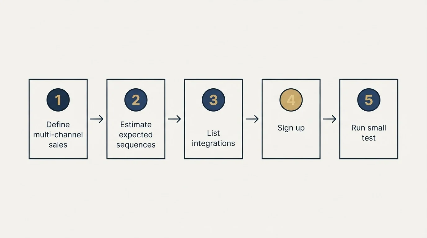 Step sequence: Getting Started Checklist (Define multi-channel sales, Estimate expected sequences, List integrations, Sign up)