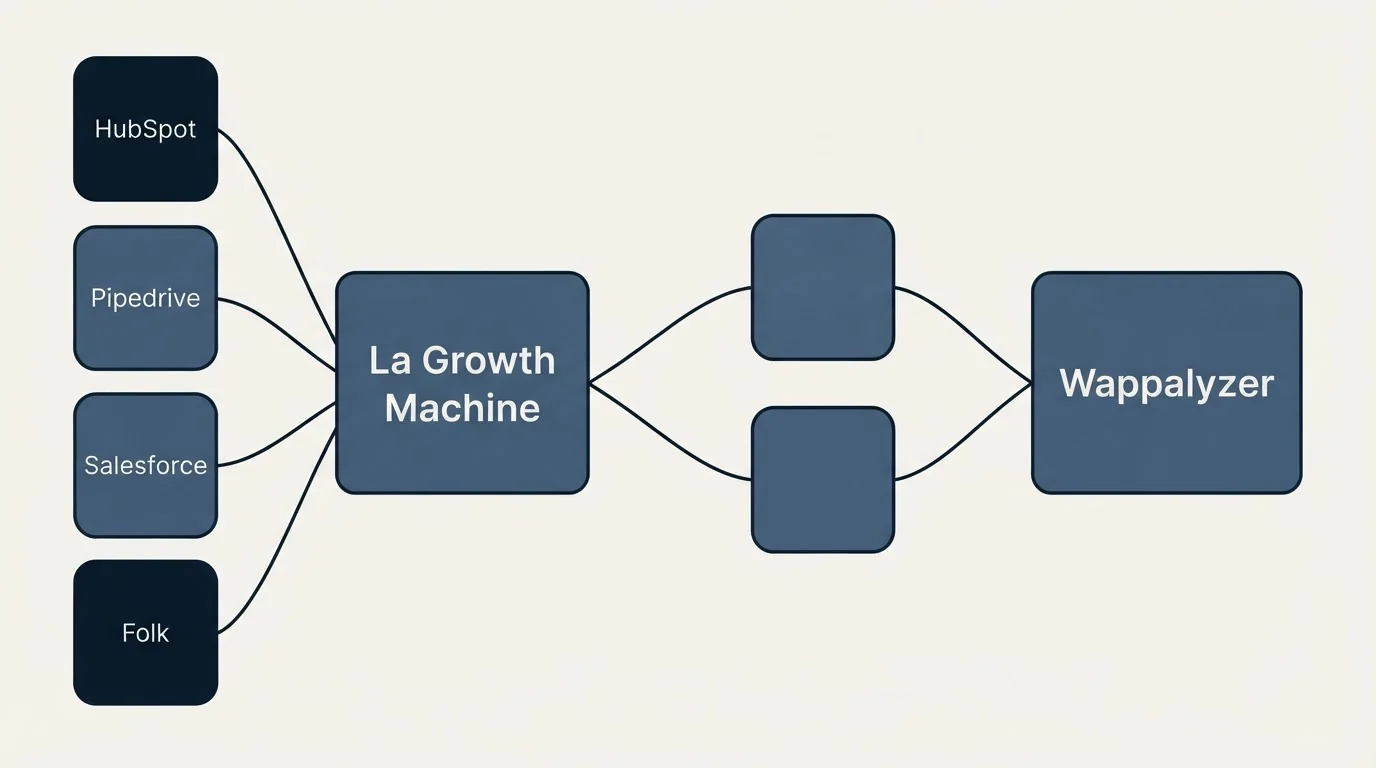 Integration schematic: Integration Ecosystem (La Growth Machine, Wappalyzer, HubSpot, Pipedrive)