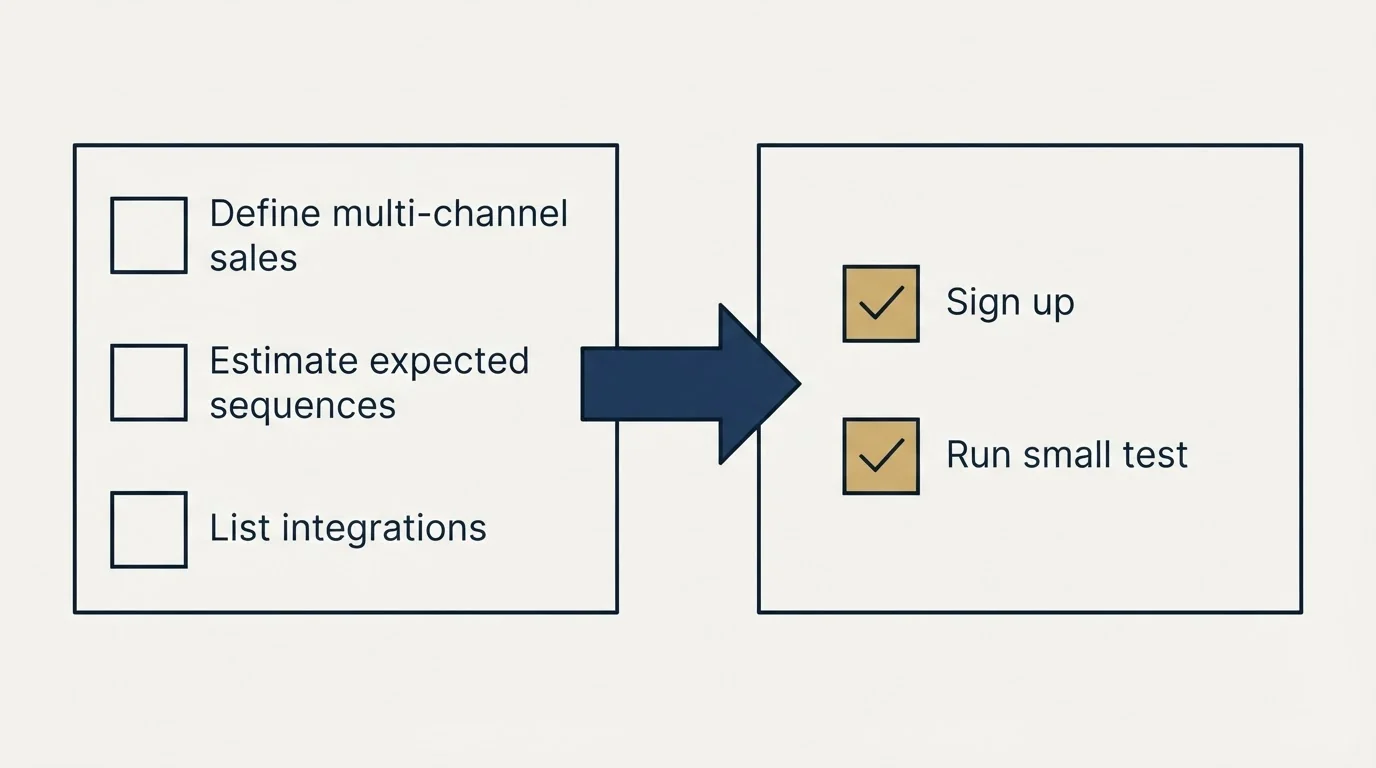 Before-and-after steps: Getting Started Checklist (Define multi-channel sales, Estimate expected sequences, List integrations, Sign up)