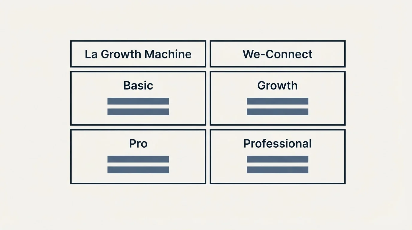 Pricing table: Pricing Comparison (La Growth Machine, We-Connect, Basic, Growth)