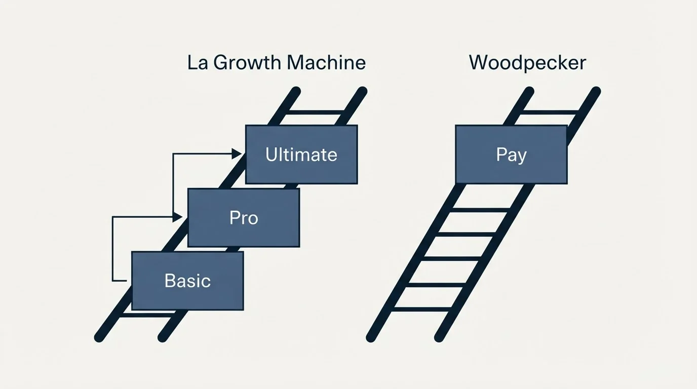 Pricing ladder: Pricing Comparison (La Growth Machine, Woodpecker, Basic, Pay)
