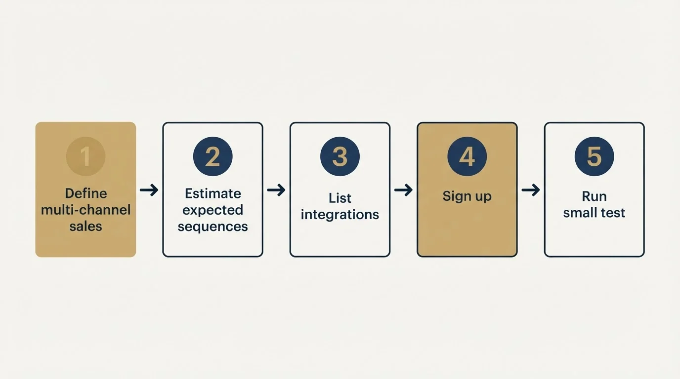 Step sequence: Getting Started Checklist (Define multi-channel sales, Estimate expected sequences, List integrations, Sign up)