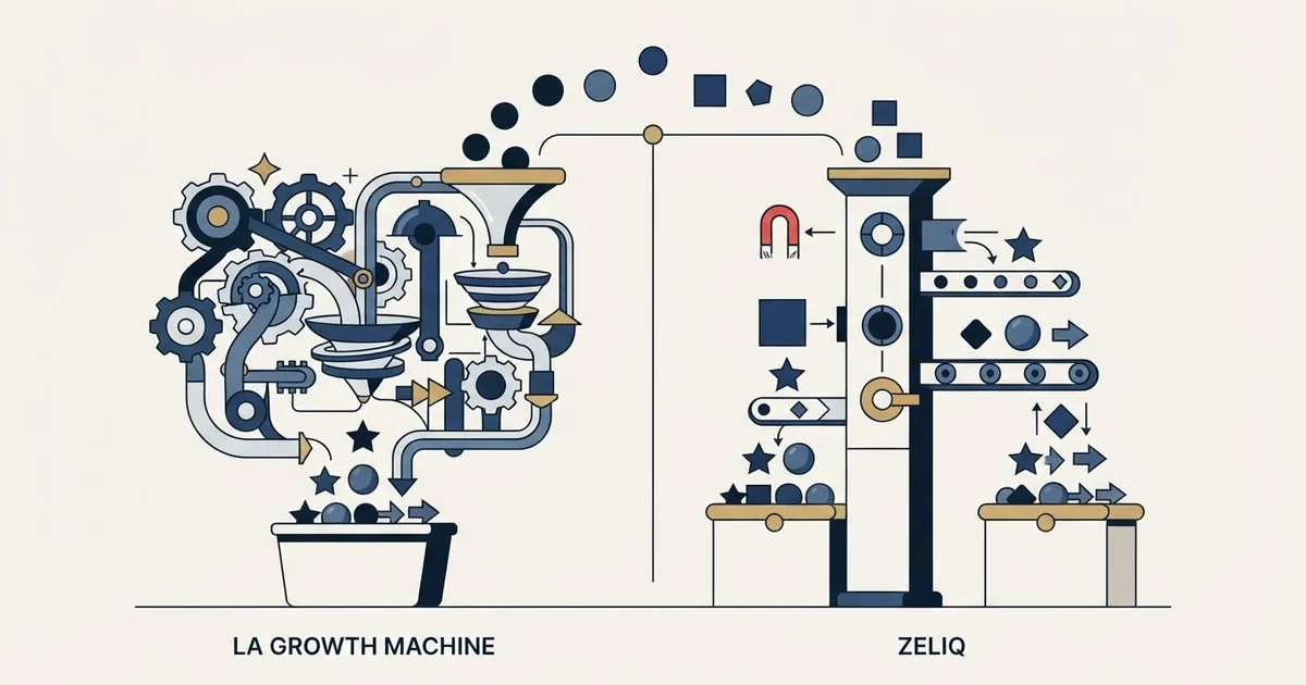 Editorial illustration for La Growth Machine vs Zeliq
