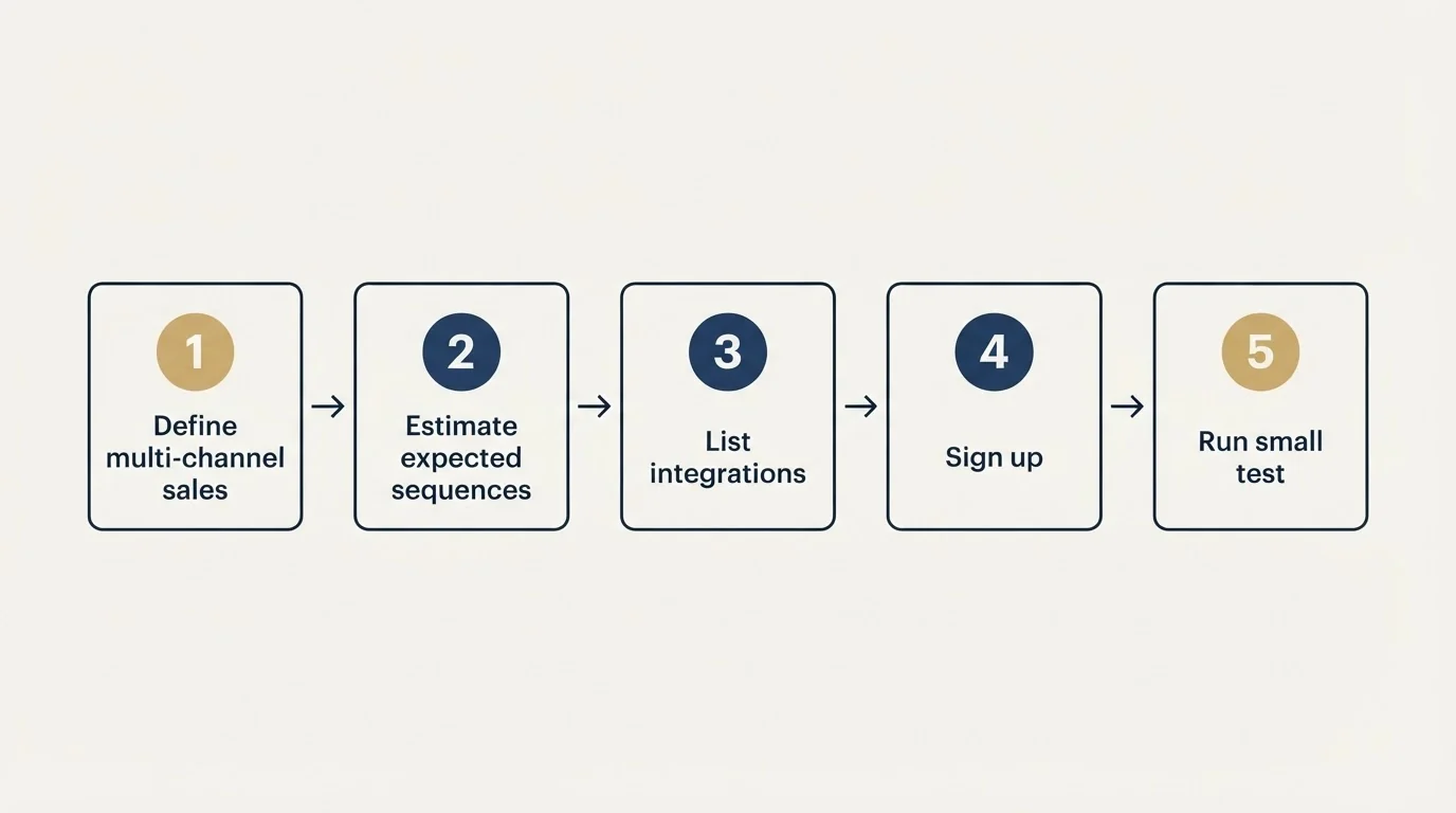 Step sequence: Getting Started Checklist (Define multi-channel sales, Estimate expected sequences, List integrations, Sign up)