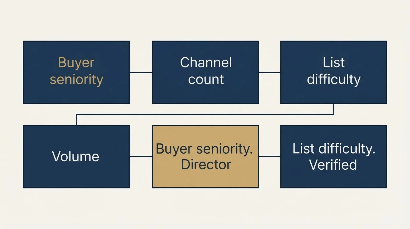 Pricing panels: What actually drives the price up (Buyer seniority, Channel count, List difficulty, Volume)