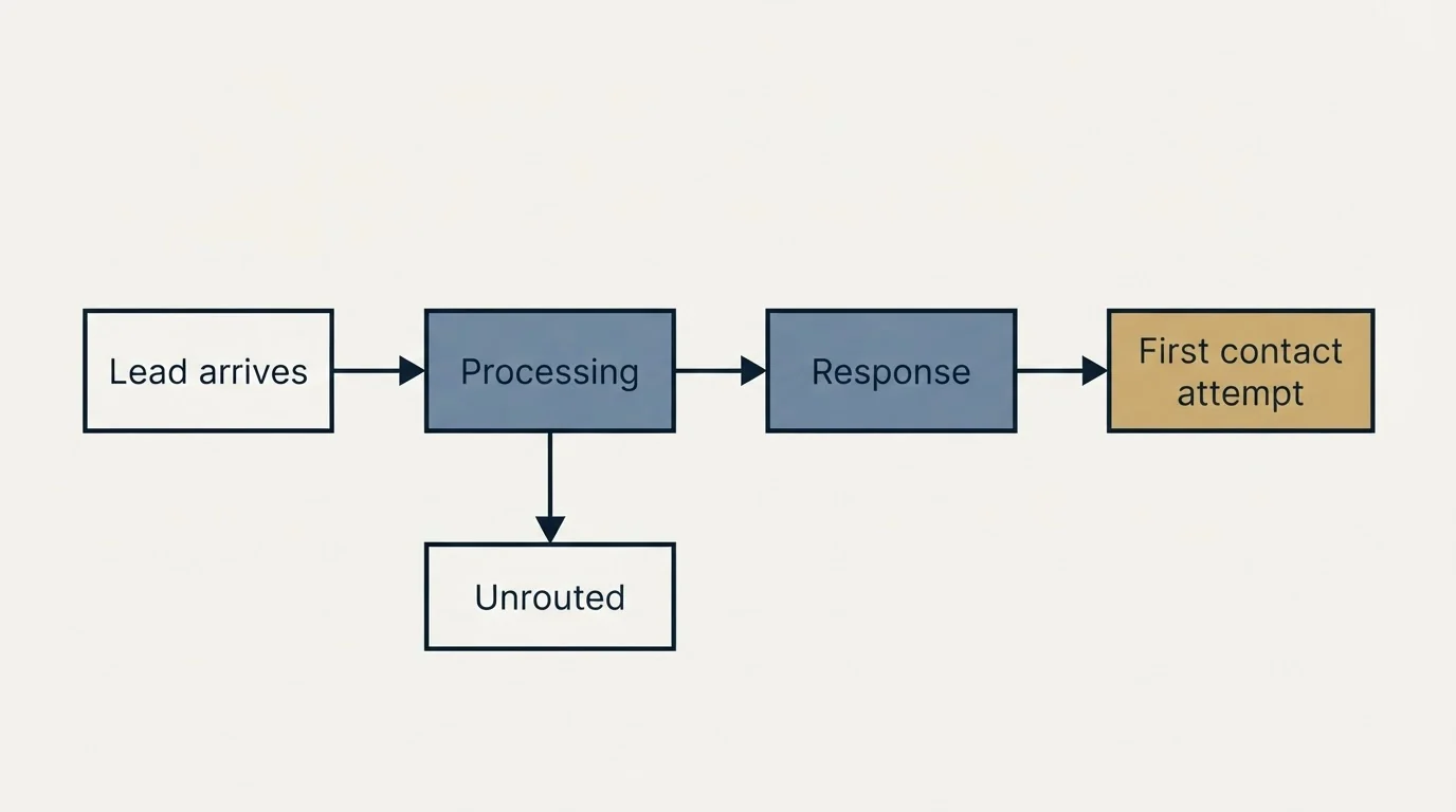 Schematic: The short version (Lead arrives, Processing, Response, First contact attempt)